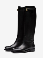 Bottes hautes noires à bout rond et plat avec boucle pour femme