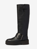Bottes hautes noires à plateforme et boucle pour femme