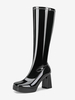 Bottes hautes noires à talon épais et bout carré Bottes Gogo extensibles