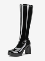 Bottes hautes noires à talon épais et bout carré Bottes Gogo extensibles