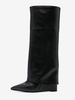 Bottes hautes noires à talons compensés et rabattables pour femmes