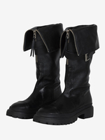 Bottes Hautes Noires Au Genou Chaussures Femmes Bottines Plates Boucle