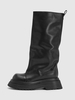 Bottes hautes noires plates en cuir PU Bottes noires à plateformes et bout rond