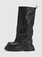 Bottes hautes noires plates en cuir PU Bottes noires à plateformes et bout rond