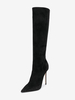 Bottes hautes noires pour femmes bottes à talons hauts en daim à bout pointu