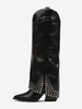 Bottes hautes noires pour femmes bottes à talons épais et bout pointu avec strass