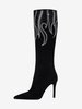 Bottes hautes noires pour femmes bottes de fête à talons hauts et bout pointu avec strass