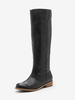 Bottes hautes noires pour femmes bottes plates à bout rond