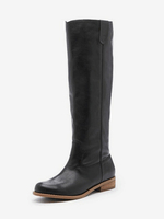 Bottes hautes noires pour femmes bottes plates à bout rond