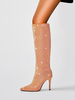 Bottes hautes pour femmes avec strass et talons hauts pour fêtes