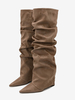 Bottes hautes pour femmes en daim à bout pointu et à rabat plat