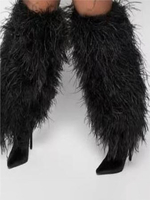 Bottes hautes pour femmes en fausse fourrure bout pointu talon haut bottes longueur genou