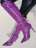 Bottes hautes pour femmes raisin violet bout pointu talon aiguille bottes hautes sexy