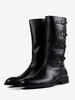 Bottes hautes pour hommes en cuir véritable avec boucle et fermeture éclair