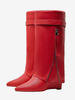 Bottes hautes rouges pour femmes bottes à bout pointu à fermeture éclair repliable à talon compensé