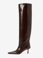 Bottes hautes souples marron à bout pointu et à talons mi-hauts