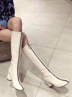 Bottes hauteur genou à bouts carrés blancs Talon Chunky 3 "Bottes pour Femme