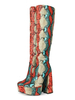 Bottes hauteur genou Bout rond rouge Talon épais Peau de serpent Bottes en cuir Synthétique Longueur genou