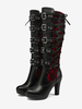 Bottes hauteur genou en cuir PU à talons épais pour femmes