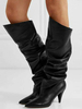 Bottes hauteur genou en cuir Synthétique noir bout pointu talon épais bottes souples pour femmes