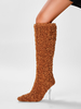 Bottes Hauteur Genou En Fausse Fourrure Talon Haut Aiguille Marron Cuissardes Femme