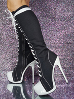 Bottes hauteur genou en toile à talon aiguille chaussures femmes