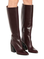 Bottes hauteur genou Synthétique cuir café marron bout pointu talon chunky bout pointu bottes pour femmes