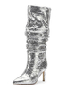 Bottes hauteur genou tissu pailleté argent bout pointu talon aiguille bottes longueur genou pour femme