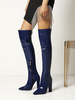 Bottes hiver femme noir en PU bout pointu talon épais à zip