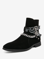 Bottes Homme Bottines Chelsea Cuir Jaune Bout Rond Chaînes