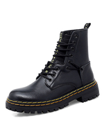 Bottes homme confortables en cuir PU à bout rond; bottes mi-mollet à lacets