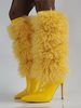 Bottes jaunes hautes en fausse fourrure à bout pointu et talons hauts