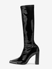 Bottes élastiques noires Bottes mi-mollet noires à bout carré et talon épais pour femmes