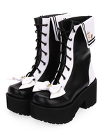 Bottes Lolita classiques à lacets avec plateforme à deux tons et chaussures noires Déguisements Halloween