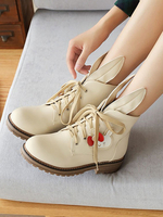 Bottes Lolita classiques abricot bout rond lapin en cuir Synthétique chaussures Lolita