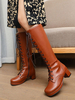 Bottes Lolita classiques en cuir Synthétique bout rond chaussures lolita marron foncé