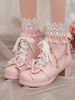 Bottes Lolita douces en cuir PU avec nœuds et bout rond Chaussures Lolita roses