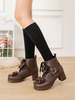 Bottes Lolita douces en cuir Synthétique avec boucle de coeur bout rond chaussures Lolita marron foncé