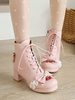 Bottes Lolita douces en cuir Synthétique avec nœuds talon épais bout rond bottes Lolita roses