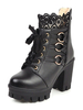 Bottes Lolita douces en dentelle noire bout rond en cuir Synthétique talon épais chaussures Lolita