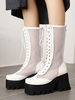 Bottes Lolita en cuir PU blanc bout rond mi-mollet chaussures Lolita bottes décontractées"idiennes Lolita