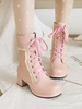 Bottes Lolita en cuir Synthétique rose bout rond talon épais cheville Lolita chaussons doux chaussures