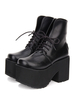 Bottes lolita gothique à lacets plate-forme Synthétique noir Lolita mi-mollet bottes Déguisements Halloween