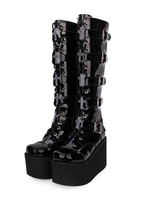 Bottes Lolita Gothiques Boucle Métallique Zipper Oeillet Lacets Plateforme Noir Lolita