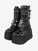 Bottes Lolita Gothiques Cuir PU Œillets Bicolores Bout Rond Chaussures Lolita Noires