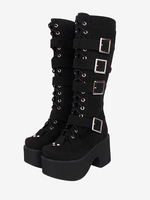 Bottes Lolita Gothiques Cuir PU PU Bout Rond Chaussures Lolita Noires