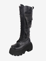 Bottes Lolita Gothiques Cuir PU PU Bout Rond Chaussures Lolita Noires