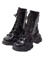 Bottes Lolita Gothiques En Cuir PU À Lacets Bout Rond Bas Tops Chaussures Lolita Noires