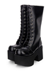Bottes lolita gothiques oeillets à lacets plateforme avec fermeture à glissière talon haut Bottes hautes lolita noires Déguisements Halloween