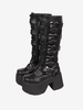 Bottes Lolita Gothiques Oeillets Blancs Squelette Bout Rond Cuir PU Chaussures Lolita